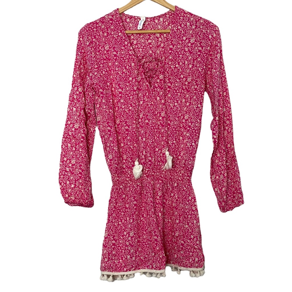 Coolchange Women's Pink Paisley Pom Pom Hem Mini Dress